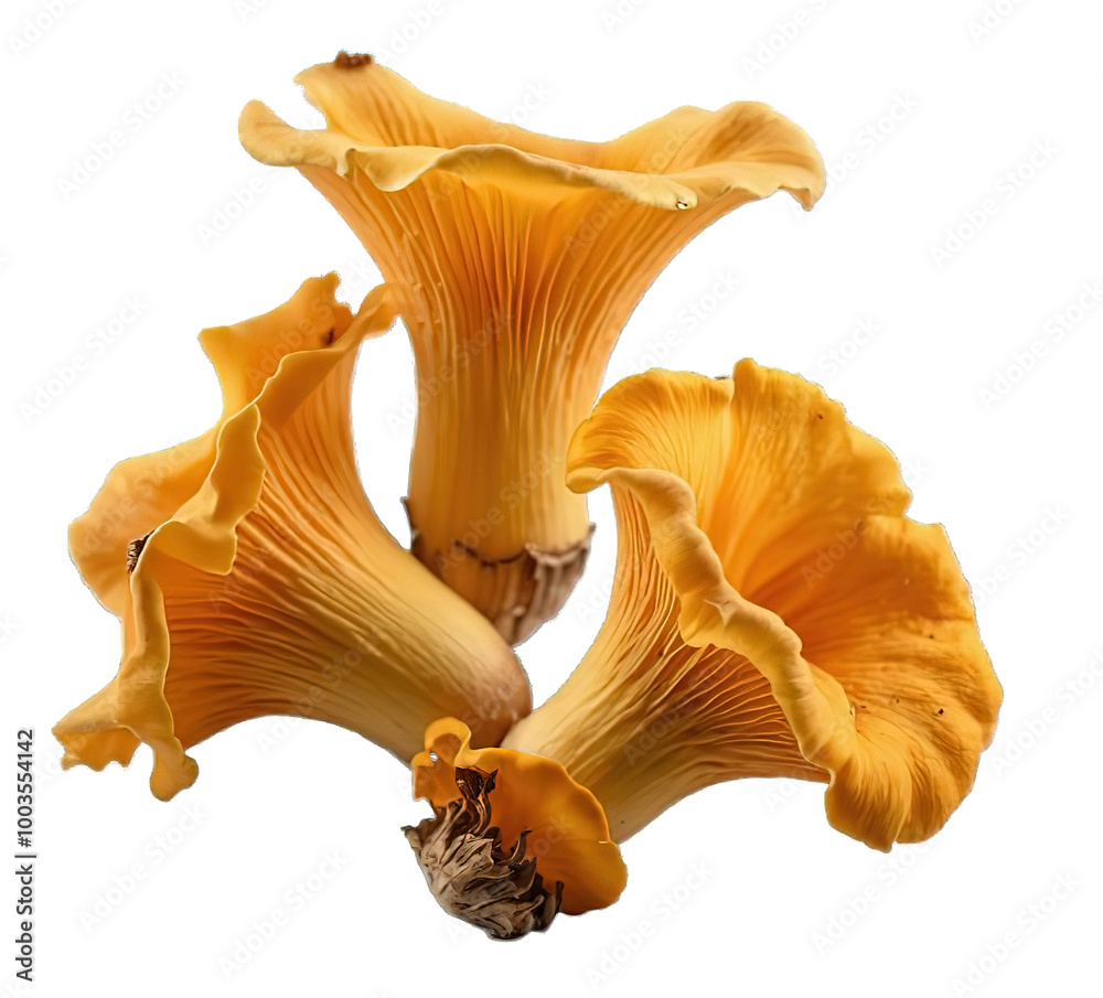 Wild Yellow Fungi for Gourmet Cooking: Soil-Grown and Whole Varieties Isolated on Transparent Background