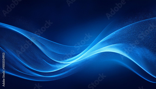 Futuristic digital art featuring a flowing, particle-filled blue wave. 