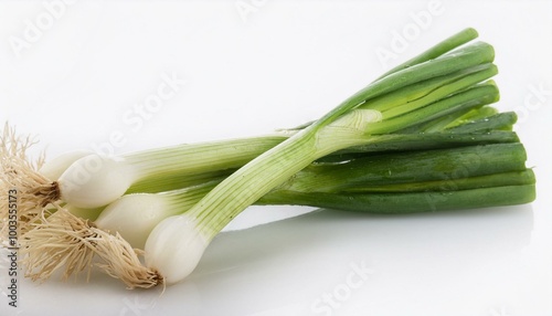 Fresh green onion isolated on white background.