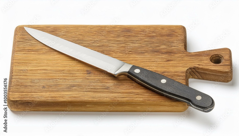 Cutting board and knife isolated on white background Cutting board and knife isolated on white background