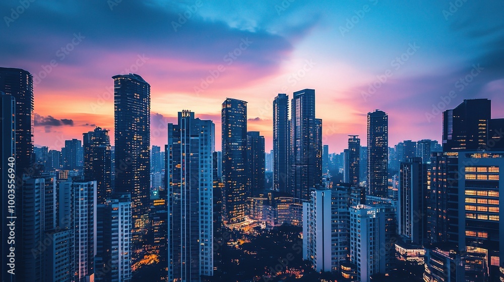 Obraz premium Urban Skyline at Dusk with Vibrant Colors