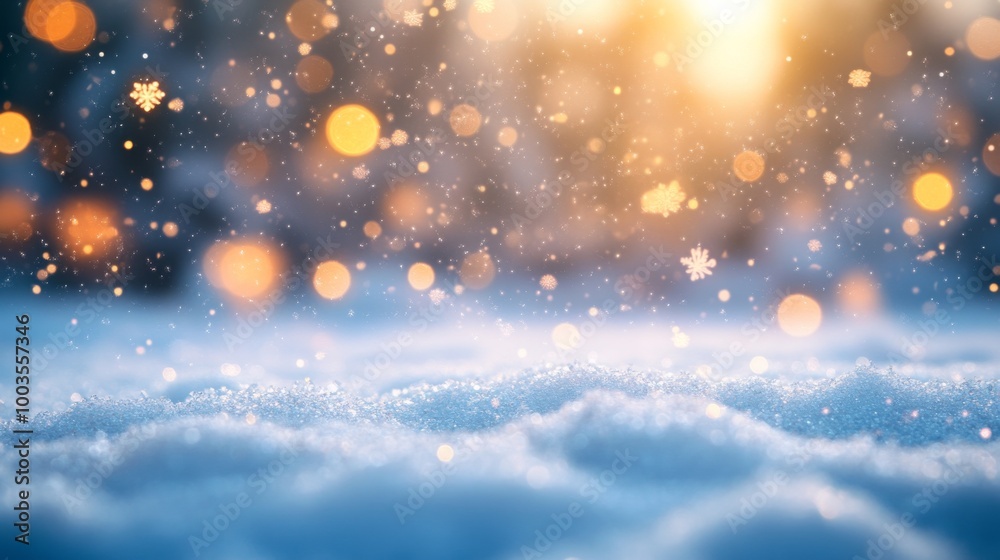 Snow with bokeh lights, winter wonderland concept Snow with bokeh lights, winter wonderland concept