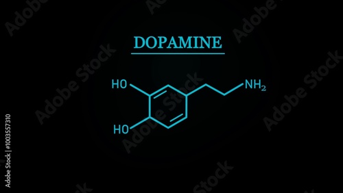 Dopamine structural chemical formula vector. Neurotransmitter of pleasure.