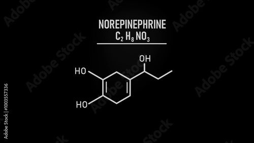 A Chemical formula structure of noradrenaline on white background
