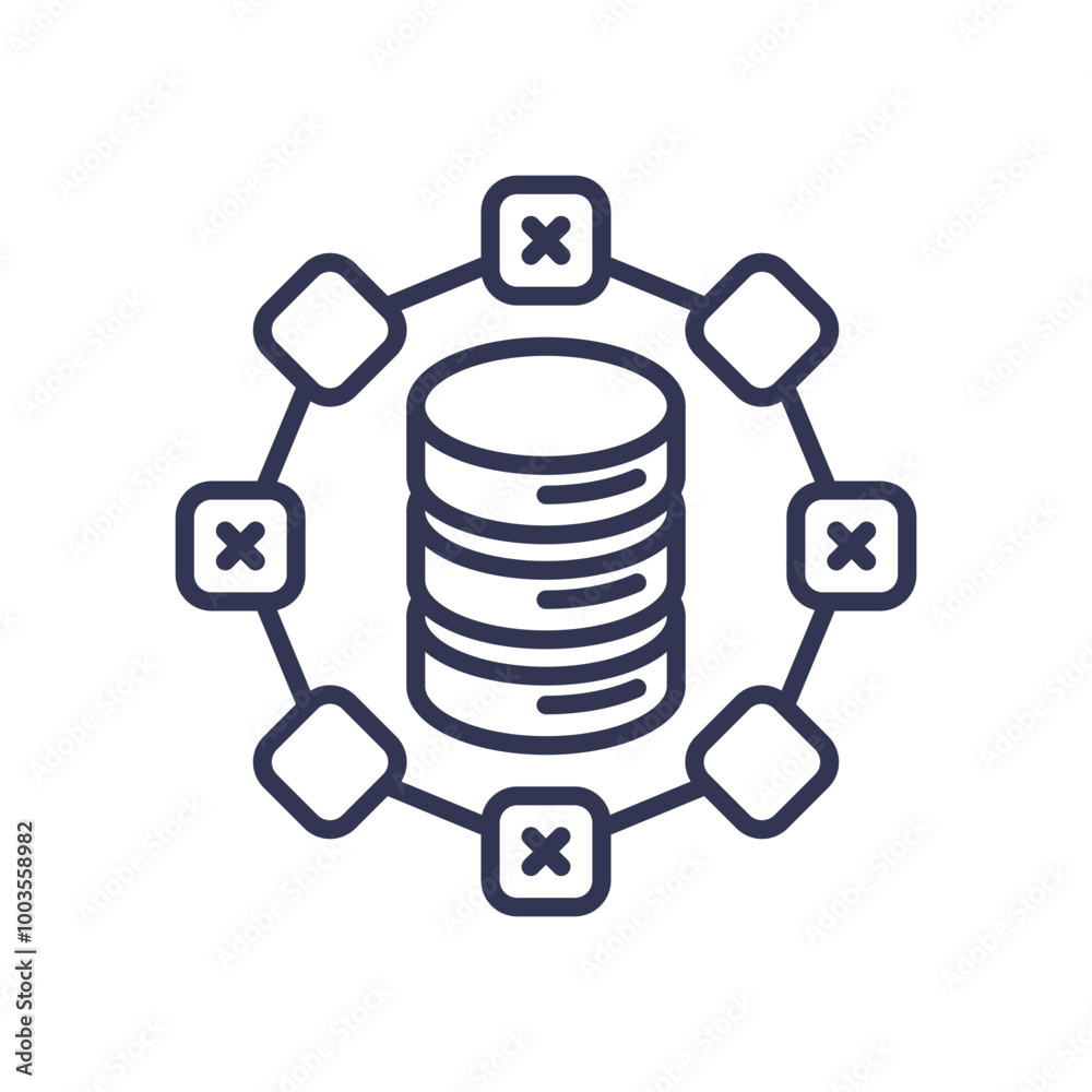 Illustration of a central database surrounded by interconnected nodes, representing microsegmentation in network security. Illustration of a central database surrounded by interconnected nodes, representing microsegmentation in network security.