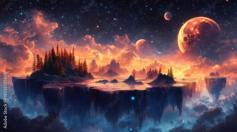 Fototapeta premium Floating Island in a Starry Sky