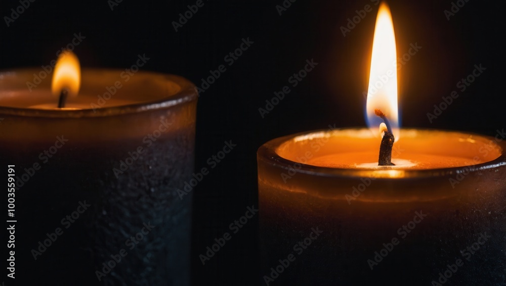 Two side-by-side candle shots: one close-up, one with candles in soft focus Two side-by-side candle shots: one close-up, one with candles in soft focus