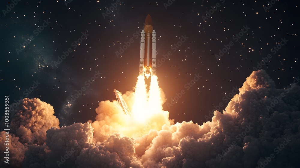 Fototapeta premium Space rocket launch. 3d render. 