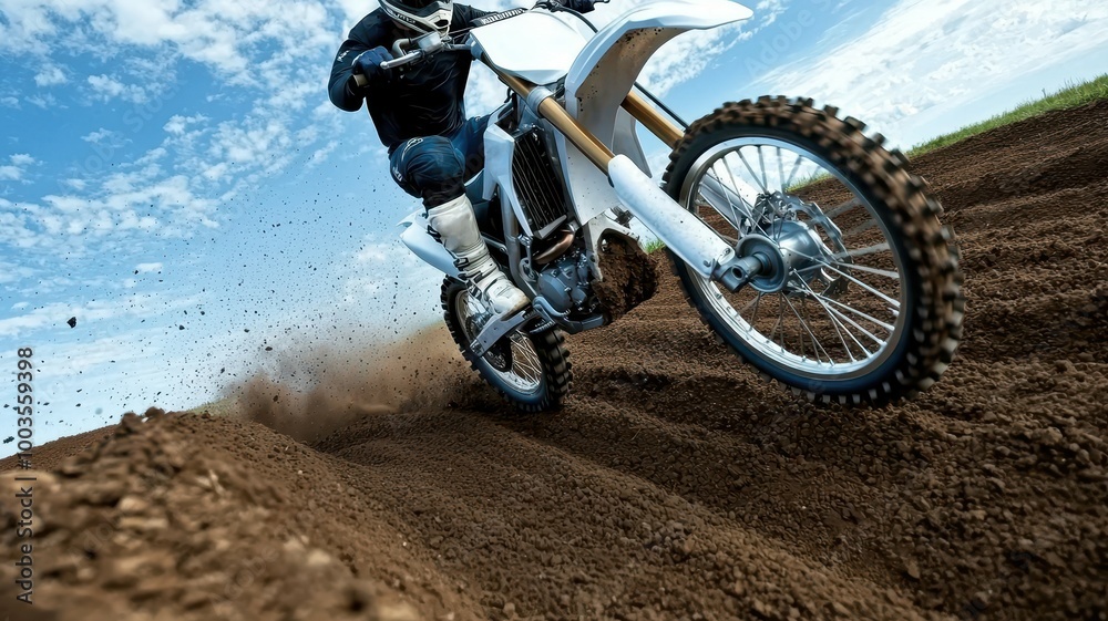 Dynamic Motocross Racer on Dirt Track Dynamic Motocross Racer on Dirt Track