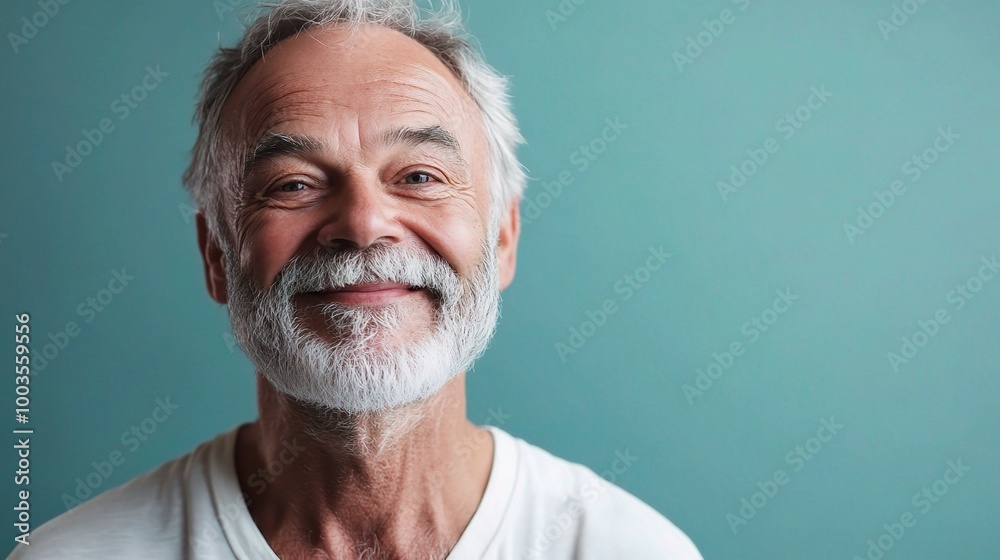Cheerful Elderly Man Smiling Against Blue Background Cheerful Elderly Man Smiling Against Blue Background