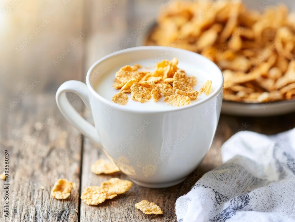 image of milk and cereal for breakfast in morning - ai image of milk and cereal for breakfast in morning - ai
