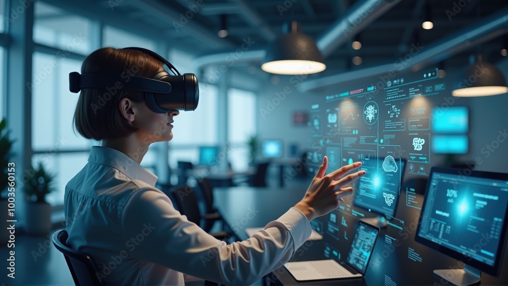 Office Worker Using Virtual Reality Headset Office Worker Using Virtual Reality Headset