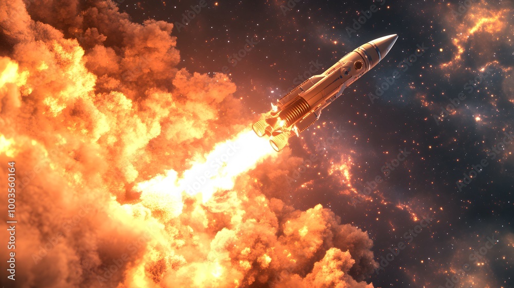 Fototapeta premium Space rocket launch. 3d render. 