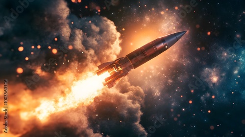 Space rocket launch. 3d render. 