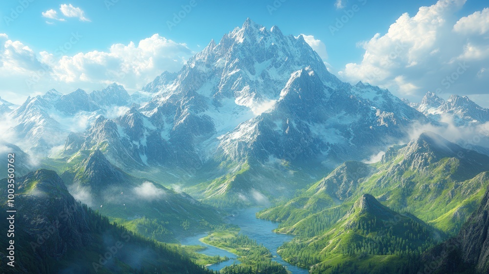 Majestic Mountain Range with a Serene Lake Majestic Mountain Range with a Serene Lake