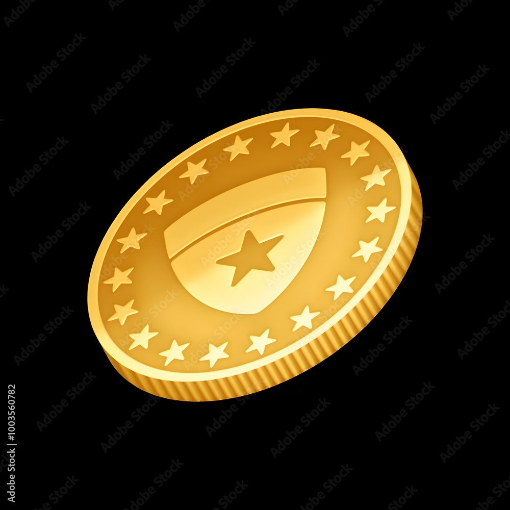 Fototapeta premium Golden Coin with Star and Shield 