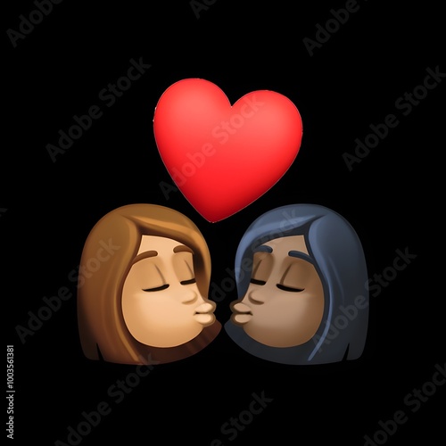 Kissing Couple with Heart Emoji 