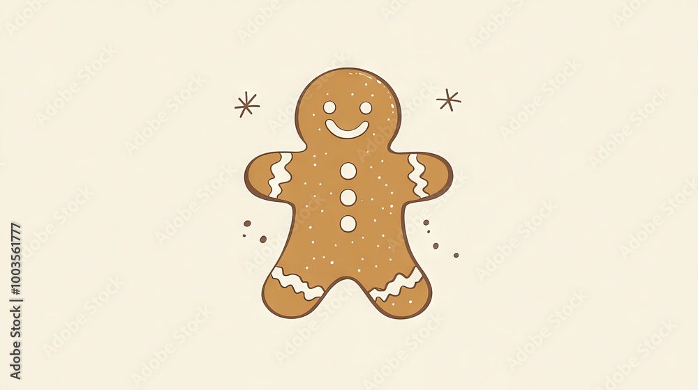 Adorable gingerbread man illustration with a happy face and decorative icing, perfect for holiday-themed designs and festive projects. Adorable gingerbread man illustration with a happy face and decorative icing, perfect for holiday-themed designs and festive projects.