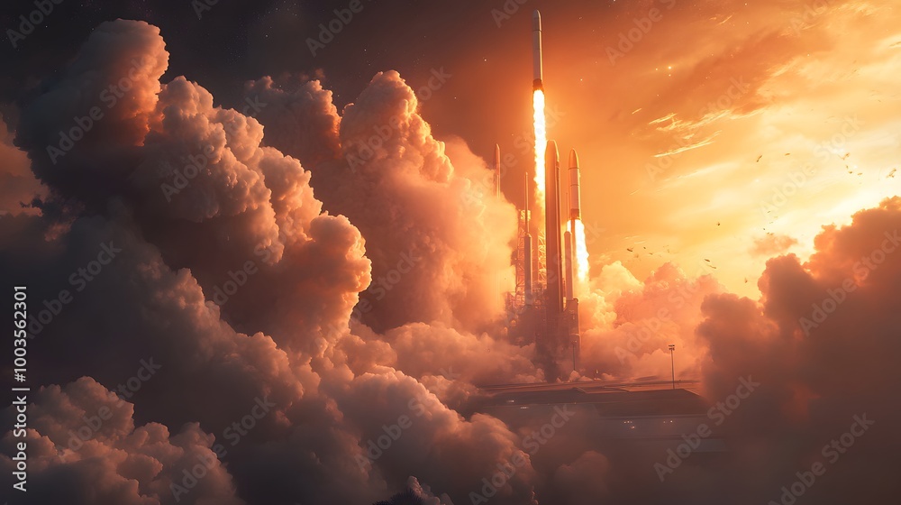 Fototapeta premium Space rocket launch. 3d render.