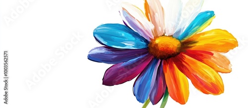 Colorful painting of a daisy flower with multi colored petals beautifully presented against a white background radiating joy and happiness