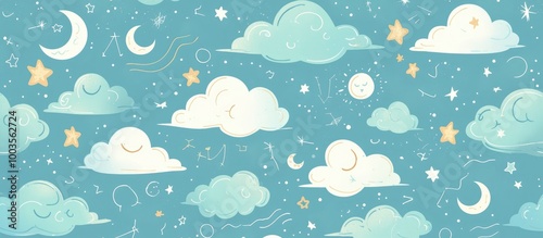 Vector illustration of a whimsical pattern featuring adorable stars moons and clouds Ideal for a nighttime nursery theme photo