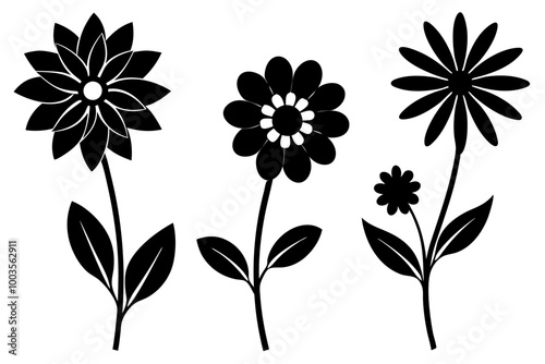 Flowers Floral Silhouette Set Vector Art Illustration with Varied Designs