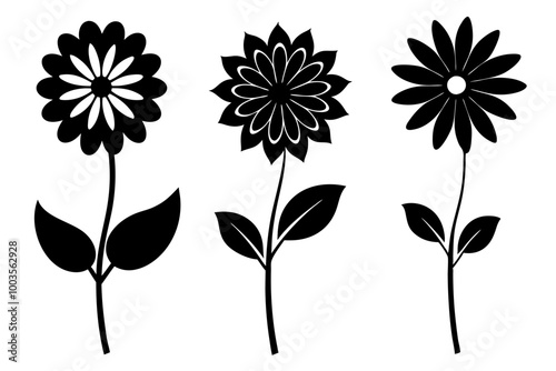 Flowers Floral Silhouette Set Vector Art Illustration with Varied Designs