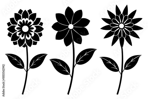 Flowers Floral Silhouette Set Vector Art Illustration with Varied Designs