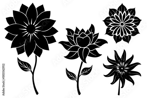 Flowers Floral Silhouette Set Vector Art Illustration with Varied Designs