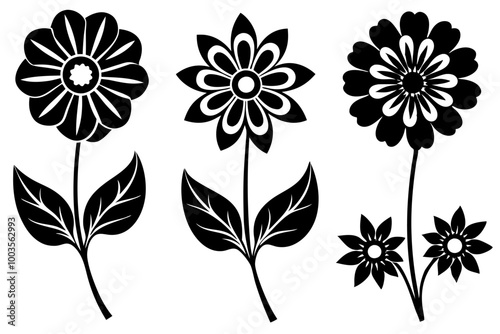 Flowers Floral Silhouette Set Vector Art Illustration with Varied Designs