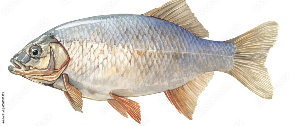 Painting of Tengra fish on a white background featuring Mystus species Painting of Tengra fish on a white background featuring Mystus species