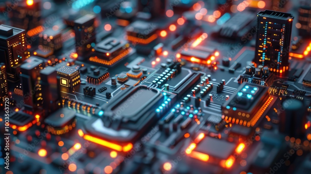 Futuristic Cityscape Concept with Glowing Circuit Board Aesthetics Futuristic Cityscape Concept with Glowing Circuit Board Aesthetics