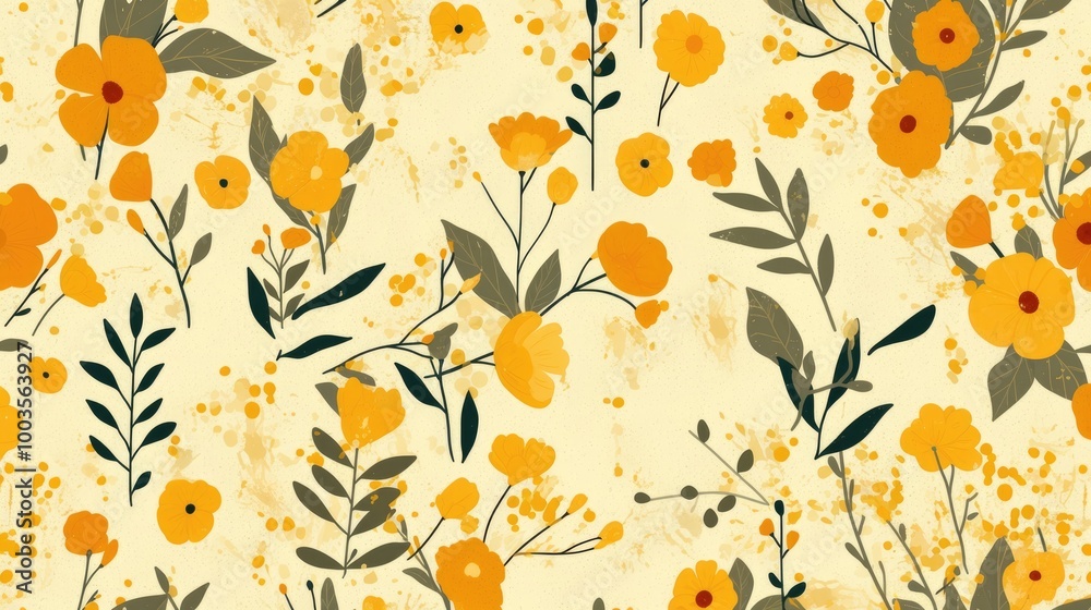 Fototapeta premium Retro floral vector pattern with a textured background ideal for home decor children s items stationery wrapping and scrapbooking projects