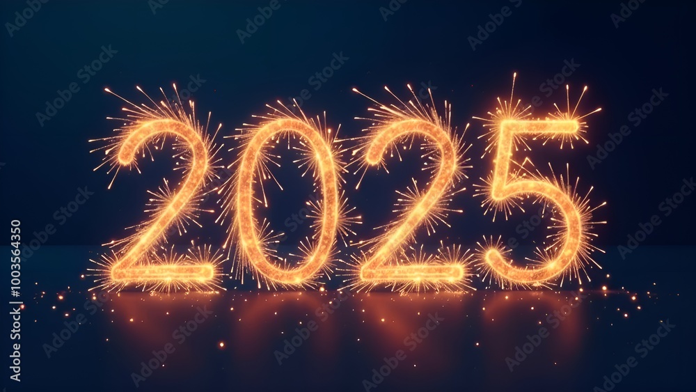 numbers 2025 in New Year's style, fireworks from numbers, New Year holiday, dark blue background numbers 2025 in New Year's style, fireworks from numbers, New Year holiday, dark blue background