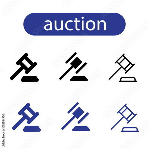 Gavel icon set. Auction vector symbol. Judge hammer line sign. Court justice law decision or judgment making black mallet icon set. judicial hammer symbols.
