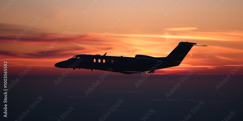 Shadowy outline of a private jet in the evening sky. Shadowy outline of a private jet in the evening sky.