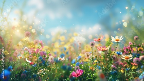 Enchanted Summer Meadow with Lush Wildflowers and Magical Light