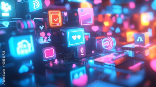 Wallpaper Mural abstract modern trendy social media and technology icons. 3d rendering.  Torontodigital.ca