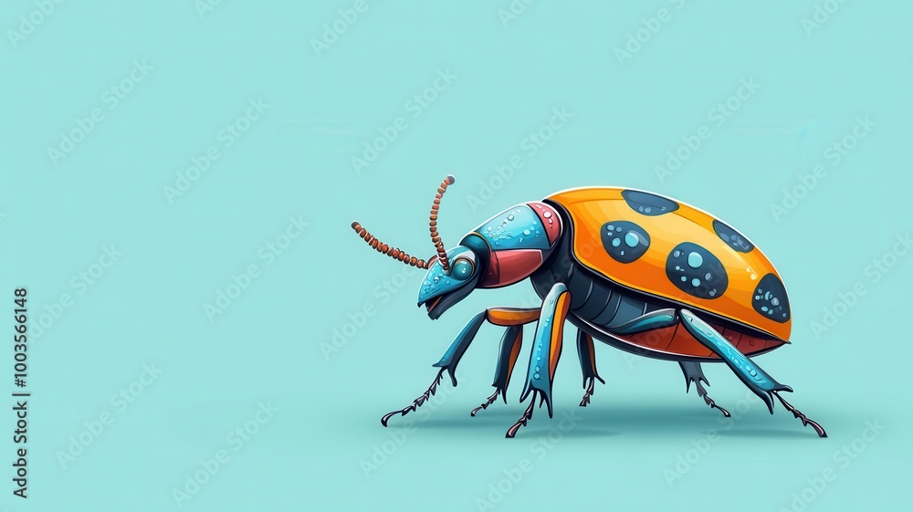 Alien beetle warrior flat design, side view, galactic invasion theme, cartoon drawing, Triadic Color Scheme Alien beetle warrior flat design, side view, galactic invasion theme, cartoon drawing, Triadic Color Scheme
