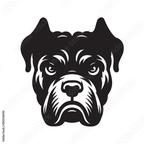 Cane Corso Dog Face Clipart Design - Dog Face Logo - Cane Corso Vector illustration in black and white
