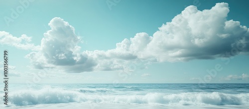 Seascape with White Clouds and Aqua Sky