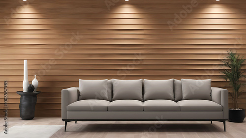 Luxury Interior home decoration with sofa and wooden wall background