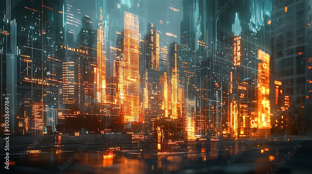 A futuristic cityscape, alive with neon lights and digital overlays, pulses with energy. A futuristic cityscape, alive with neon lights and digital overlays, pulses with energy.