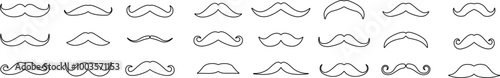 Different mustache set. Hipster mustache collection. Mustaches. Black line of adult man mustaches. Symbol of Fathers day. Vector illustration