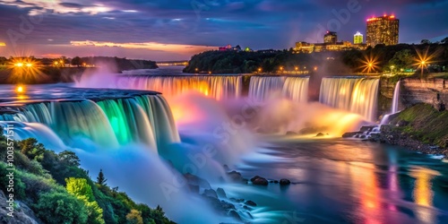 Majestic Niagara Falls Illuminated by Colorful Lights at Night in Canada Captivating Landscape View