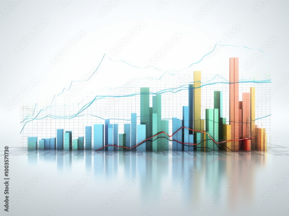 3D rendering of financial charts with bar graphs and pie charts on a white background, in colorful styles. 3D rendering of financial charts with bar graphs and pie charts on a white background, in colorful styles.