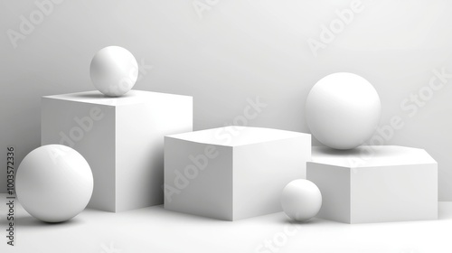 An abstract geometric shape group on white background, mockup for a product scene in 3D