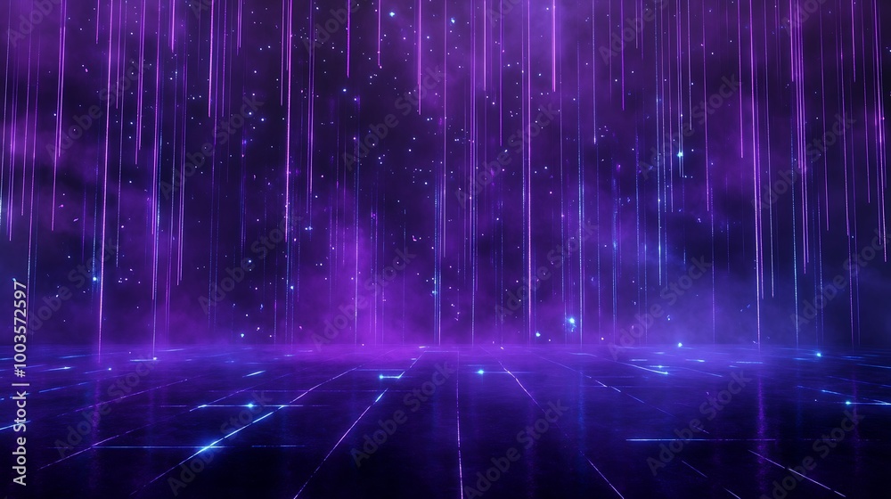 A mesmerizing purple digital background with cascading light beams and a futuristic feel. A mesmerizing purple digital background with cascading light beams and a futuristic feel.