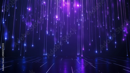 A mesmerizing display of shimmering light beams cascading in purple hues, creating a dreamlike atmosphere.