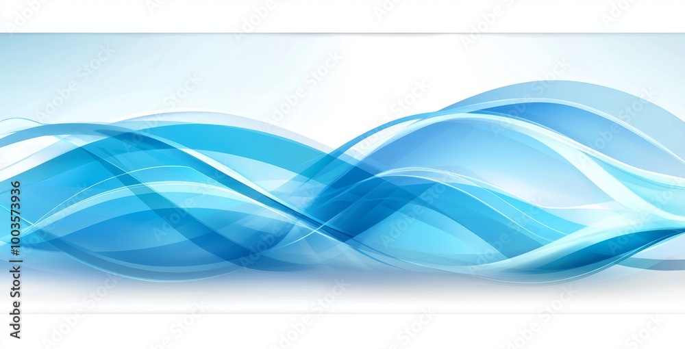 Obraz premium Featured in this stock image are a blue wave background, a simple flat design with white space on the right side, and a white and blue color scheme